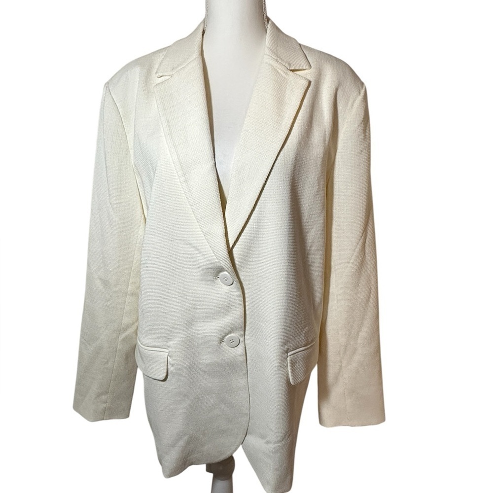 NWT WAYF Benny Textured One-Button Blazer in ivory.